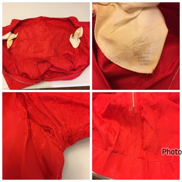 Vintage 50s Red Brocade Cocktail Party Dress Christmas Holidays MCM (IB) - Picture 4 of 16